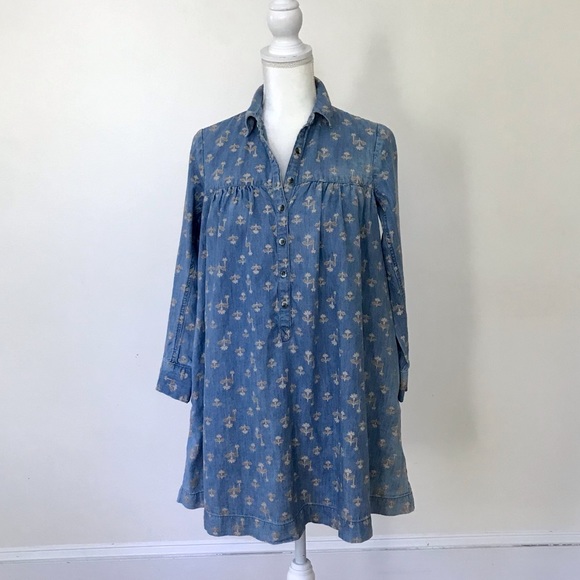 ANTHROPOLOGIE Pilcro &The Letterpress Blue Denim Long Sleeve Dress w/Pockets 2P - Picture 2 of 14